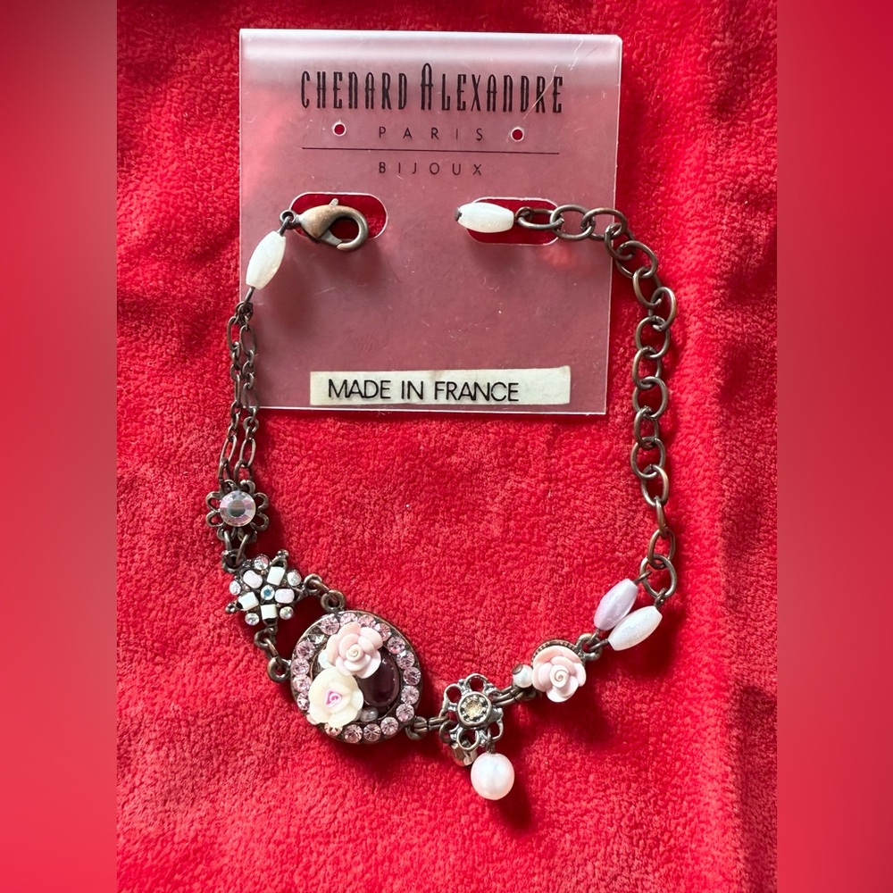 New CHENARD ALEXANDRE PARIS Crystals Pink Rose Beads Bracelet